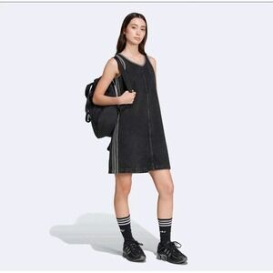 NWT Adidas Adicolor‎ Black Denim 3-Stripes Tank Dress Casual Dress JD3108 Size S